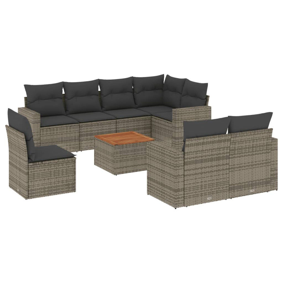 9-Delige Loungeset Met Kussens Poly Rattan Grijs