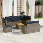 9-piece Loungeset with cushions poly rattan grey