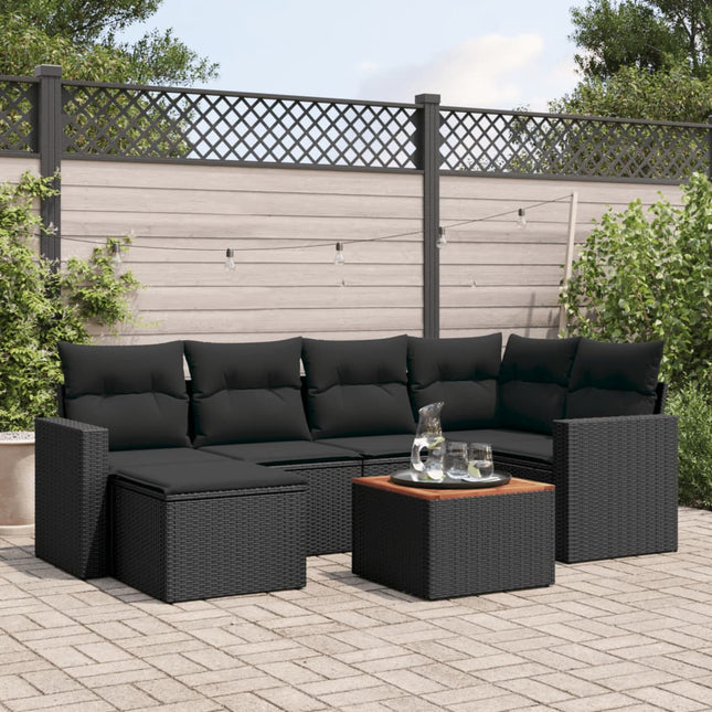 7-Delige Loungeset Met Kussens Poly Rattan Zwart