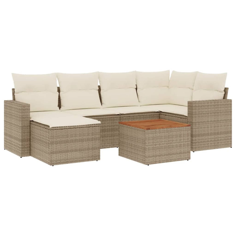 7-Delige Loungeset Met Kussens Poly Rattan Beige