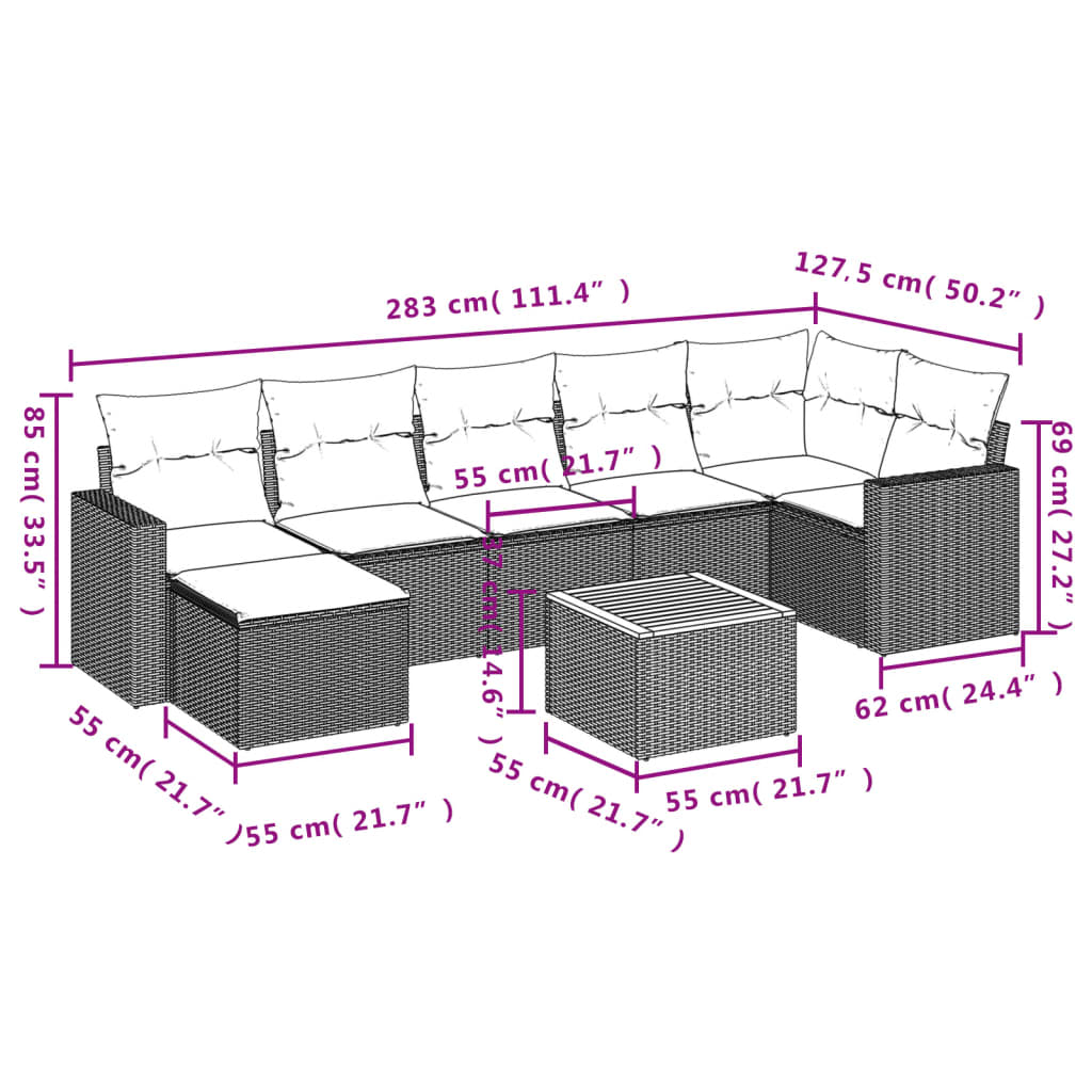 8-Delige Loungeset Met Kussens Poly Rattan Beige