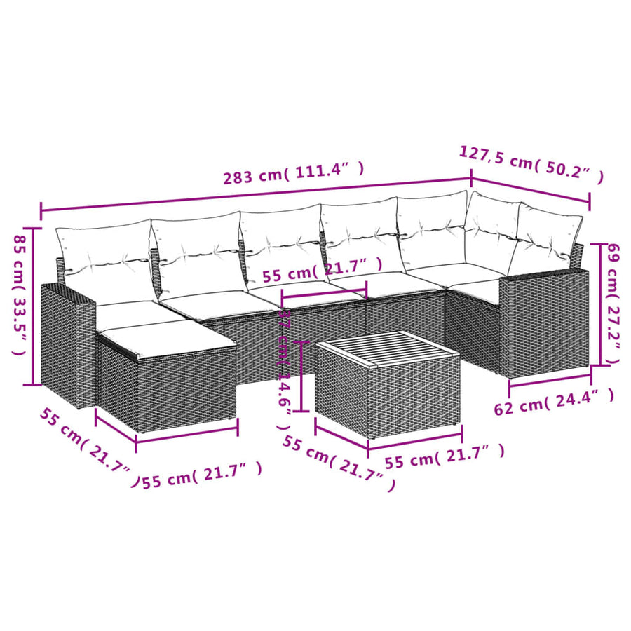 8-Delige Loungeset Met Kussens Poly Rattan Beige