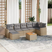 8-piece Lounge Set with cushions poly rattan mixed beige