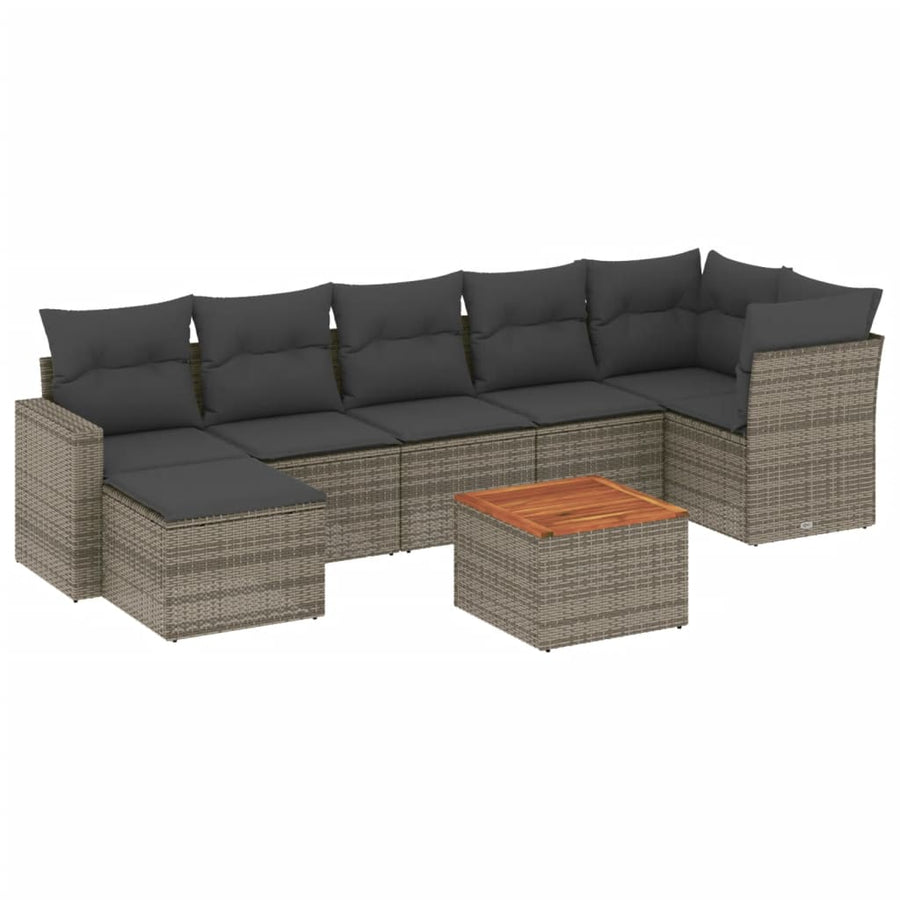 8-Delige Loungeset Met Kussens Poly Rattan Grijs