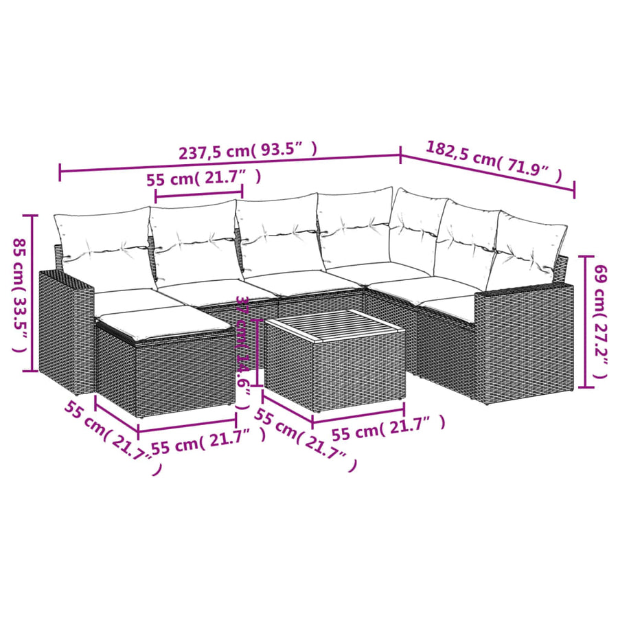 8-Delige Loungeset Met Kussens Poly Rattan Beige