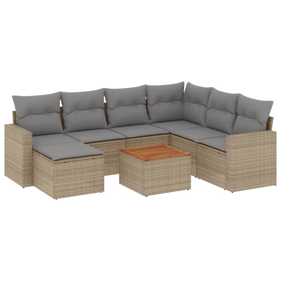 8-Delige Loungeset Met Kussens Poly Rattan Gemengd Beige