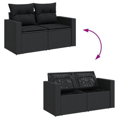 7-Delige Loungeset Met Kussens Poly Rattan Zwart