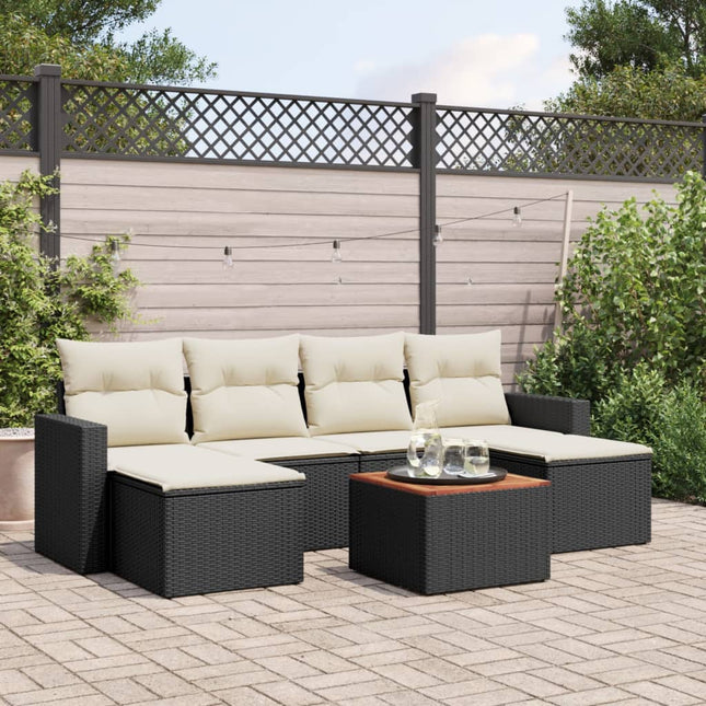 7-Delige Loungeset Met Kussens Poly Rattan Zwart