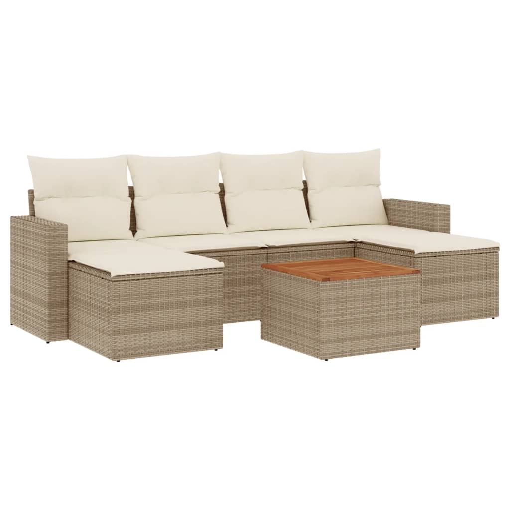 7-Delige Loungeset Met Kussens Poly Rattan Beige