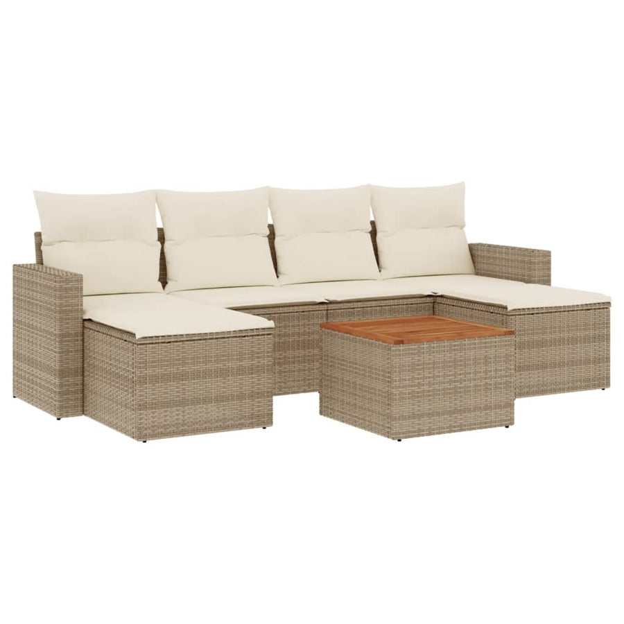 7-Delige Loungeset Met Kussens Poly Rattan Beige