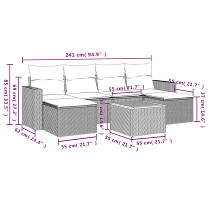 7-Delige Loungeset Met Kussens Poly Rattan Gemengd Beige