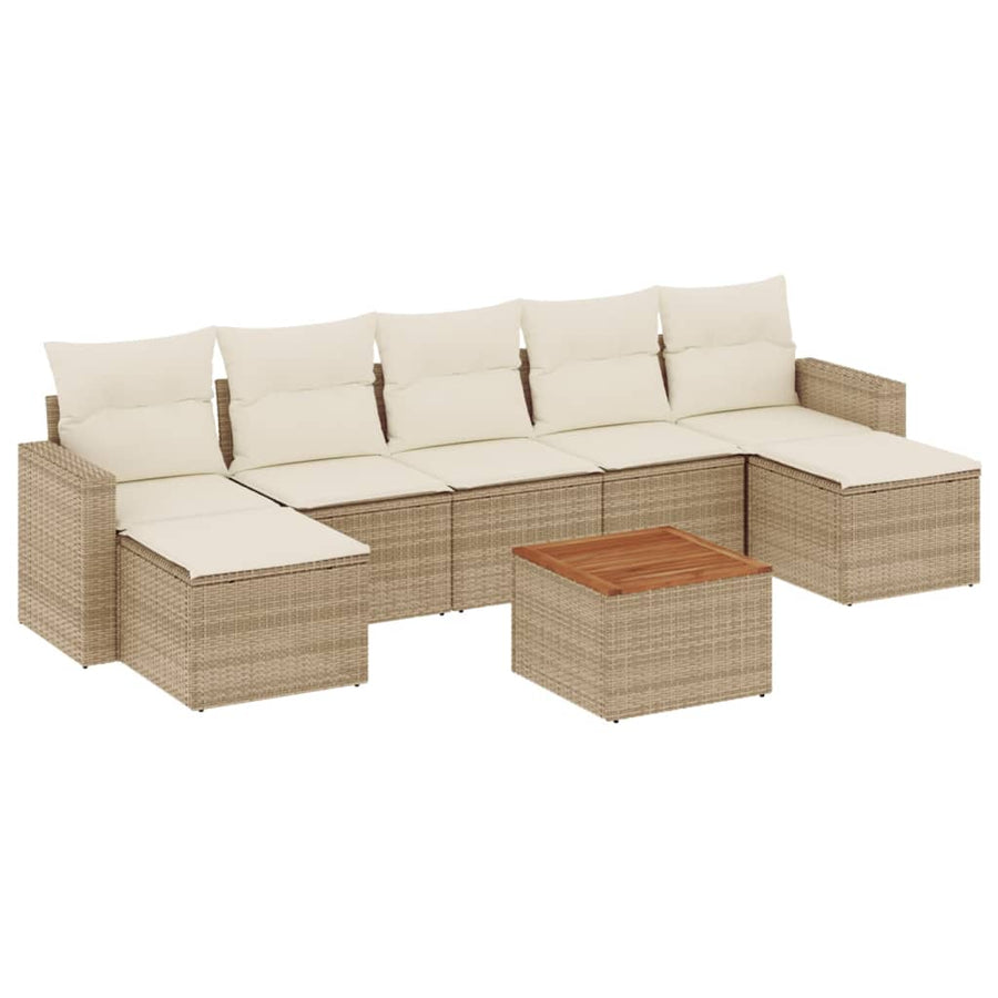 8-Delige Loungeset Met Kussens Poly Rattan Beige