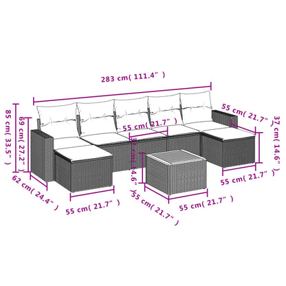 8-Delige Loungeset Met Kussens Poly Rattan Beige
