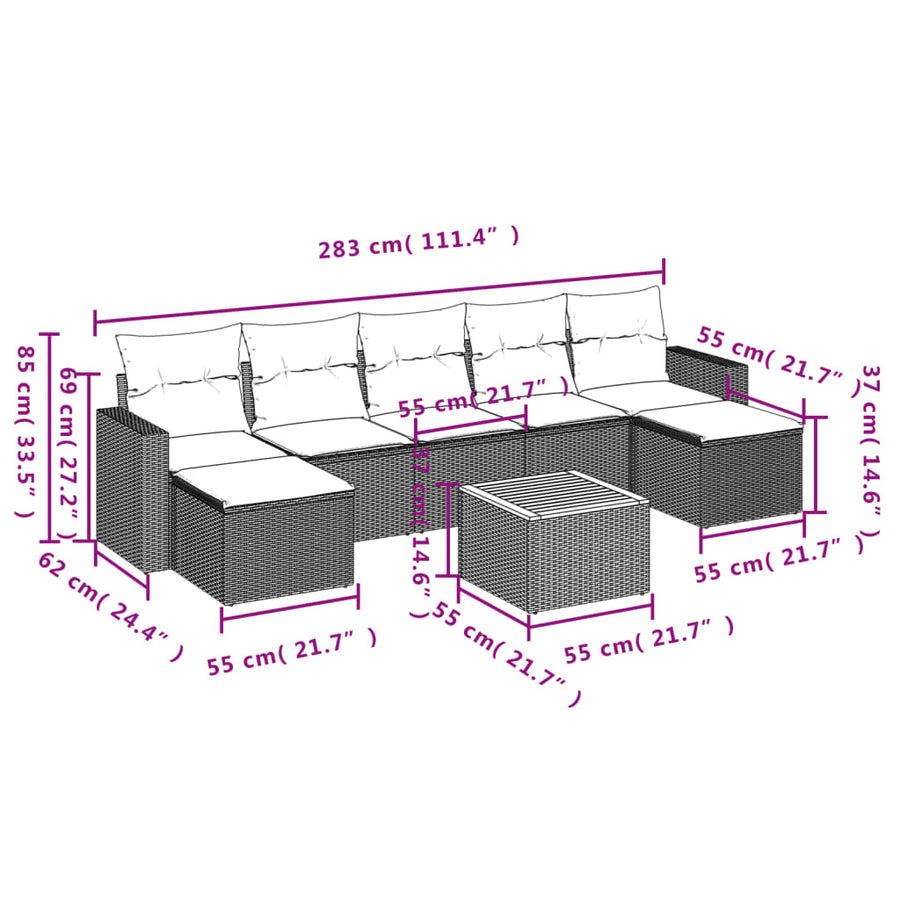 8-Delige Loungeset Met Kussens Poly Rattan Gemengd Beige