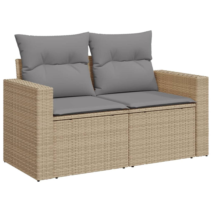 10-Delige Loungeset Met Kussens Poly Rattan Gemengd Beige