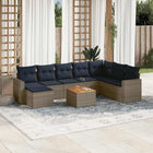 9-piece garden sofa set with cushions, grey poly rattan