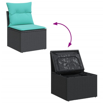 10-delige Loungeset met kussens poly rattan zwart