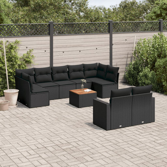 10-Delige Loungeset Met Kussens Poly Rattan Zwart