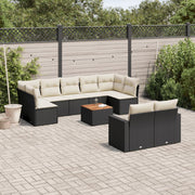 Loungeset poly rattan 10-delig zwart