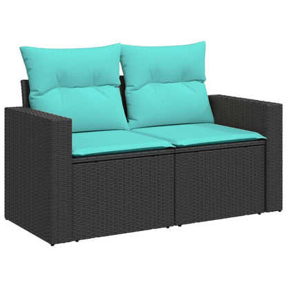 10-delige Loungeset met kussens poly rattan zwart