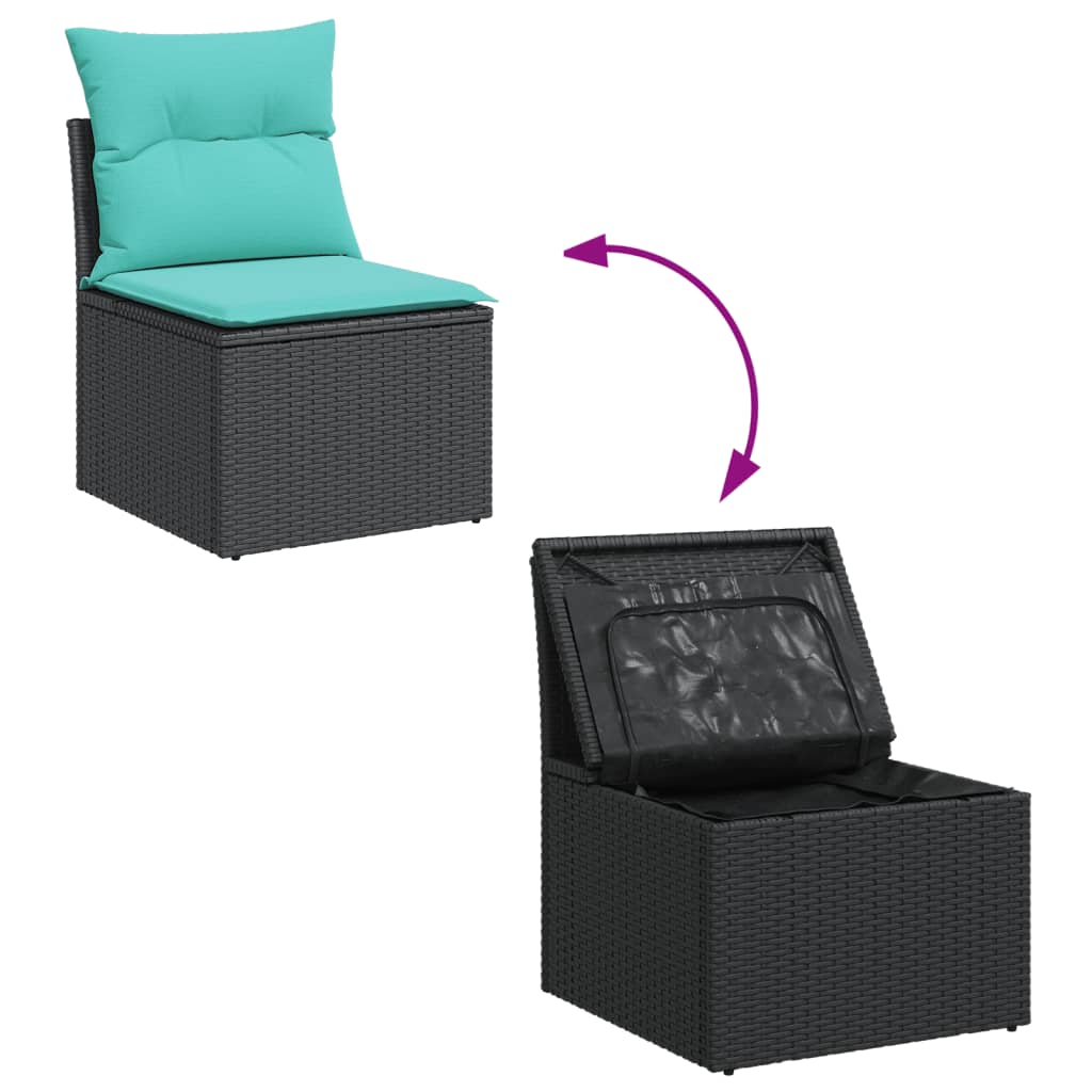 10-delige Loungeset met kussens poly rattan zwart