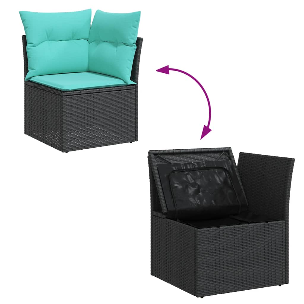 10-delige Loungeset met kussens poly rattan zwart