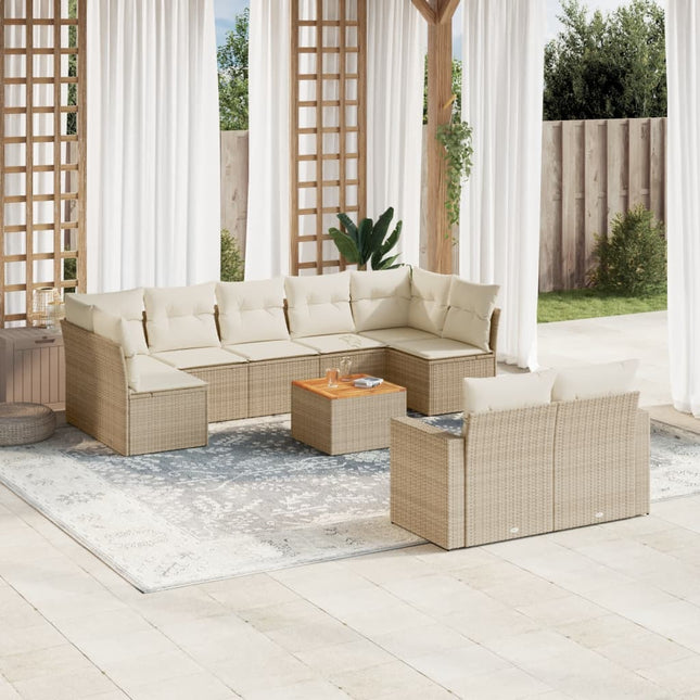 10-Delige Loungeset Met Kussens Poly Rattan Beige