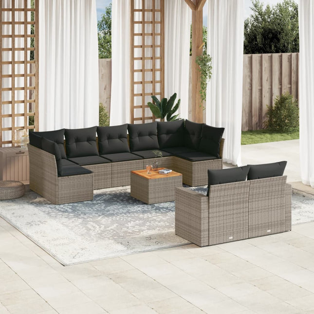 10-Delige Loungeset Met Kussens Poly Rattan Grijs