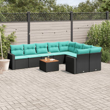 10-delige Loungeset met kussens poly rattan zwart