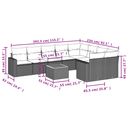 10-Delige Loungeset Met Kussens Poly Rattan Beige