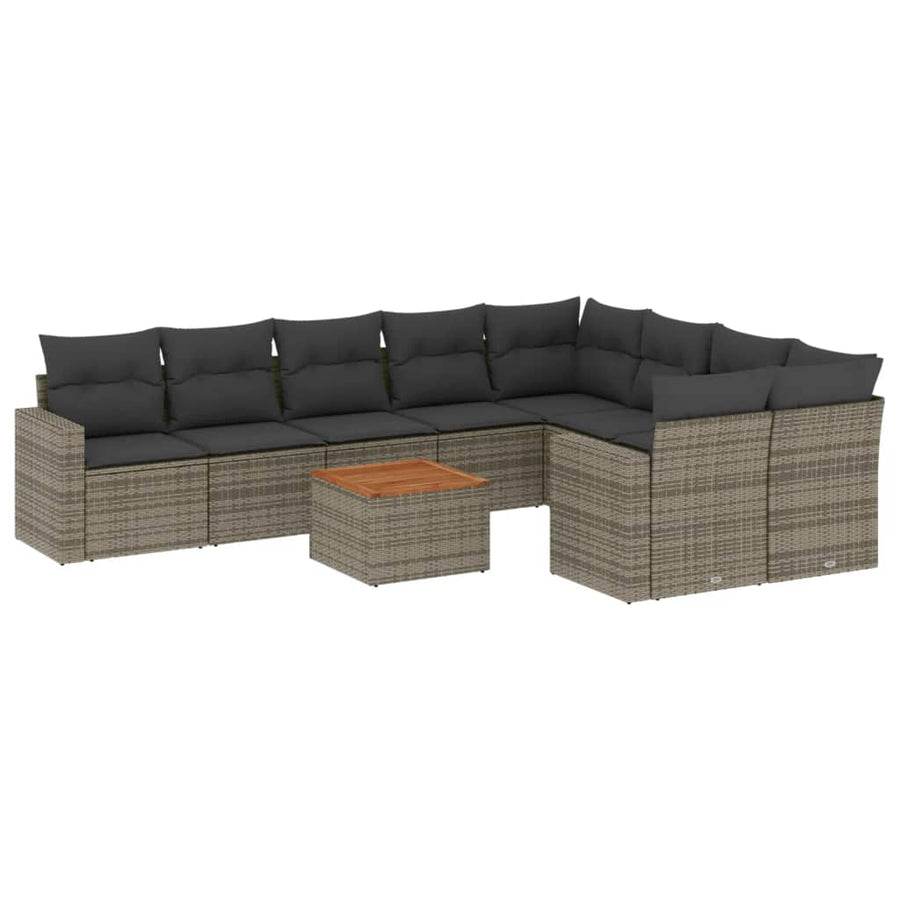 10-Delige Loungeset Met Kussens Poly Rattan Grijs