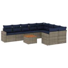 10-delige Loungeset met kussens poly rattan grijs