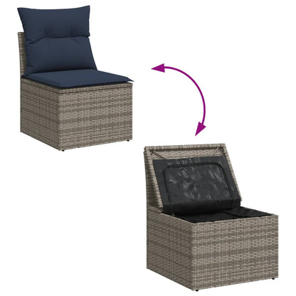 10-delige Loungeset met kussens poly rattan grijs