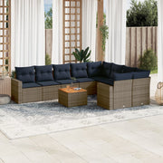 10-piece Lounge Set with Cushions Poly Rattan Grey