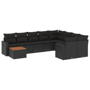 Loungeset poly rattan 10-delig zwart