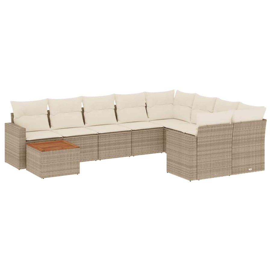 10-Delige Loungeset Met Kussens Poly Rattan Beige