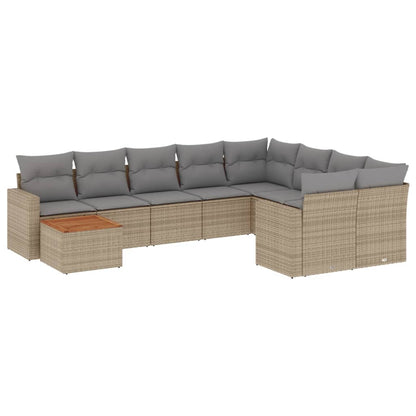10-Delige Loungeset Met Kussens Poly Rattan Gemengd Beige