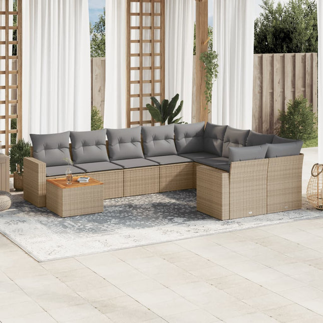 10-Delige Loungeset Met Kussens Poly Rattan Gemengd Beige