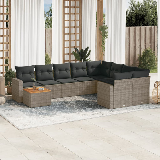 10-Delige Loungeset Met Kussens Poly Rattan Grijs