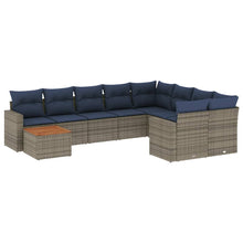 10-delige Loungeset met kussens poly rattan grijs