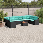 11-piece Lounge Set with Cushions Poly Rattan Black
