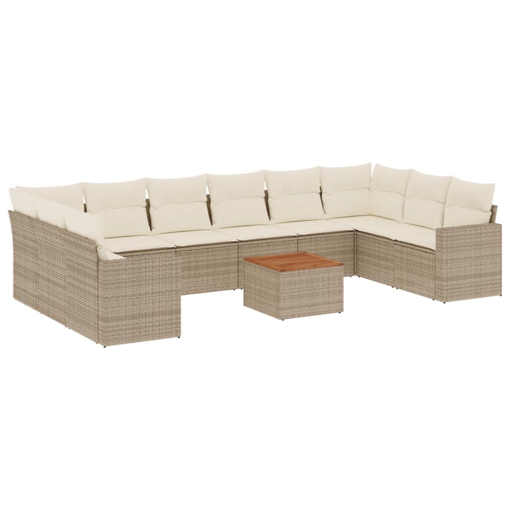 11-Delige Tuinset Met Kussens Poly Rattan Beige