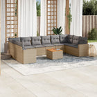 11-Delige Loungeset Met Kussens Poly Rattan Gemengd Beige