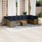 11-piece Loungeset with cushions poly rattan grey