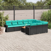 Loungeset poly rattan 11-delig zwart
