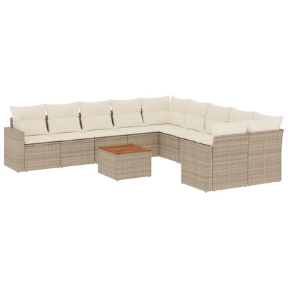 11-Delige Tuinset Met Kussens Poly Rattan Beige