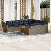 Loungeset 11-delig poly rattan grijs