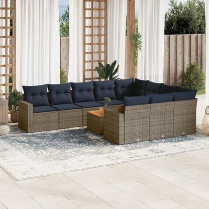 11-delige Loungeset met kussens poly rattan grijs