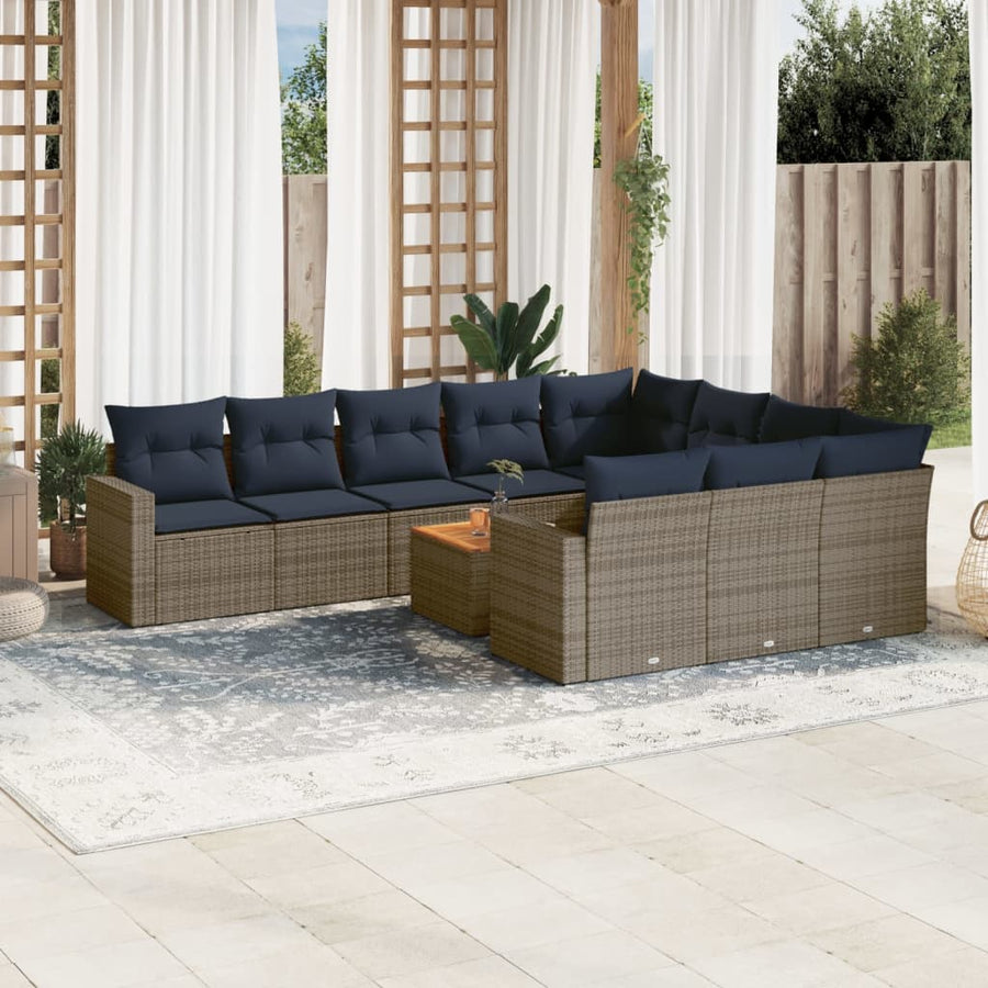 11-delige Loungeset met kussens poly rattan grijs