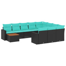 11-delige Loungeset met kussens poly rattan zwart